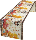 Fall Pumpkin Table Runner, Rustic Maple Yellow Leaf Trees Truncks Brown Plaid by Kurtect