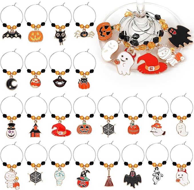 Inbagi 24 Pcs Halloween Wine Glass Charms Halloween Enamel Wine Charms Pendant by Inbagi