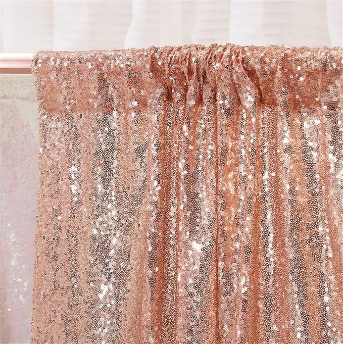 2ft x 8ft Rose Gold Sequin Backdrop Curtains Photography 2 Panels - Image 4