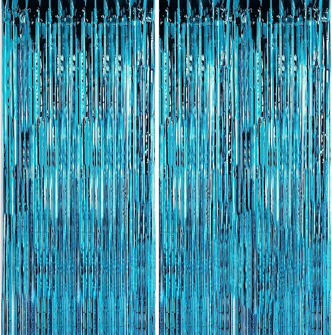 Crosize 8 Pack 3.3 x 9.9 ft Blue Foil Fringe Curtains Party Decorations by Crosize