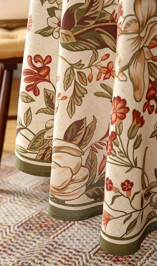 ISAENNE Designer Bohemian Linen Round Table Cloth, Colorful Floral Pattern - Image 8