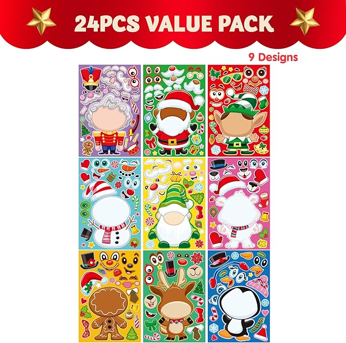 JOYIN 24 Pcs Christmas Make-a-face Stickers, Make Your Own Characters Mix and - Image 2