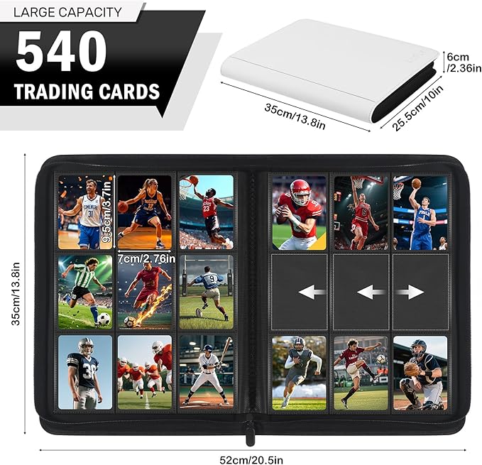 Trading Card Binder 9 Pocket, Zipper Binder Card Album Holds 540 Cards - Image 2