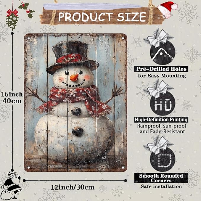 Vintage Christmas Metal Tin Sign Snowman Retro Wall Decor Christmas Tin Sign - Image 2