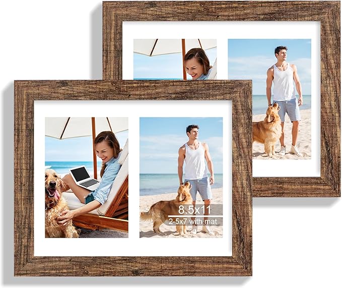 8.5x11 Picture Frame Set of 2, Rustic Brown Certificate Document Frames by Hongkee