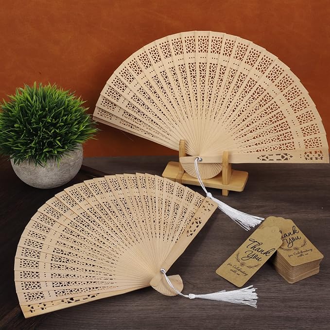 Aodaer 100 Pieces Wooden Folding Fan Sandalwood Folding Hand Fan Openwork - Image 4