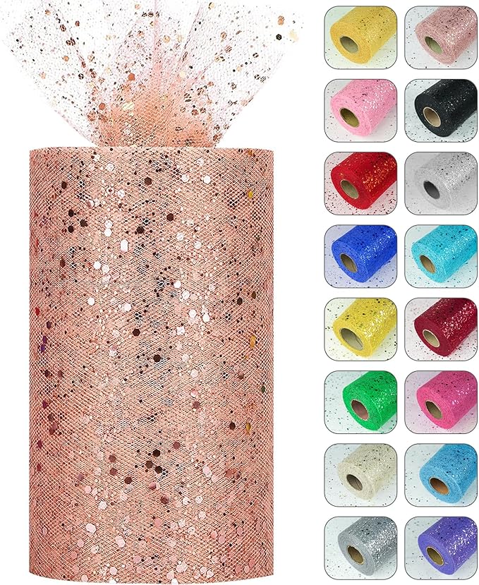 Glitter Tulle Rolls, 6” by 50 Yards Sparkling Tulle Spool Ribbon Sequin Tulle by Miegecha