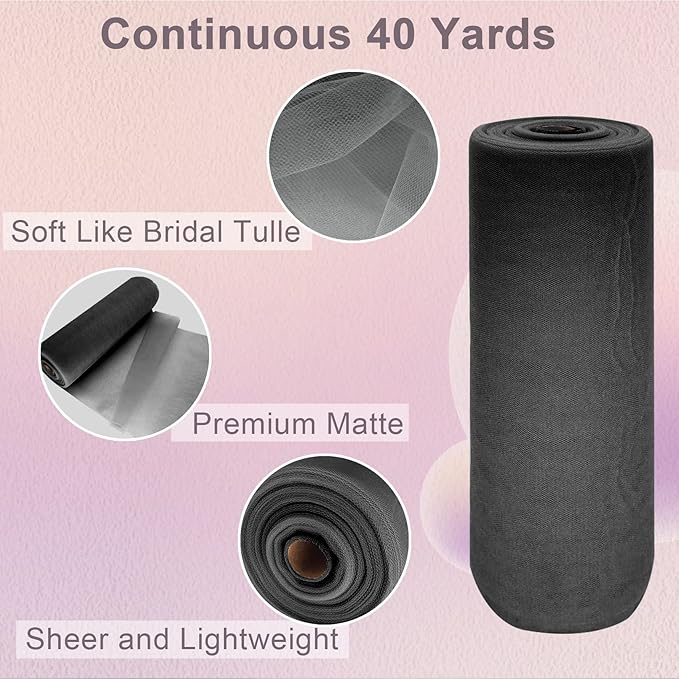 Black Tulle Fabric Roll Spool Bolt Large Tulle Wedding Party Decoration - Image 2