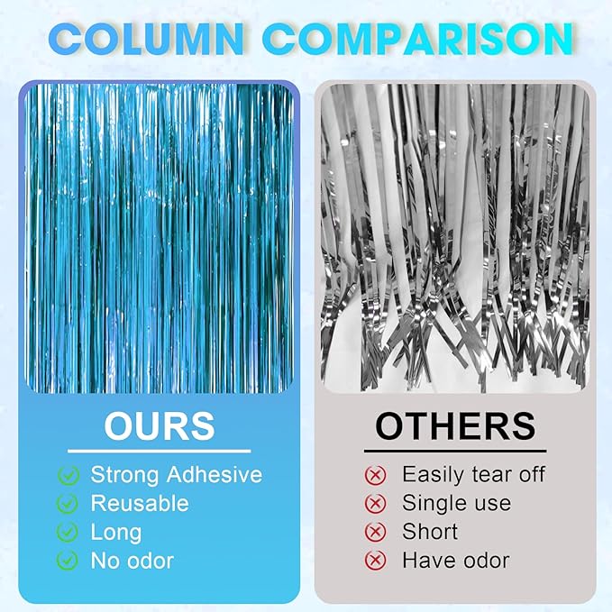 2 Pack Retro Blue Foil Fringe Backdrop Curtains, Tinsel Streamers Party - Image 3