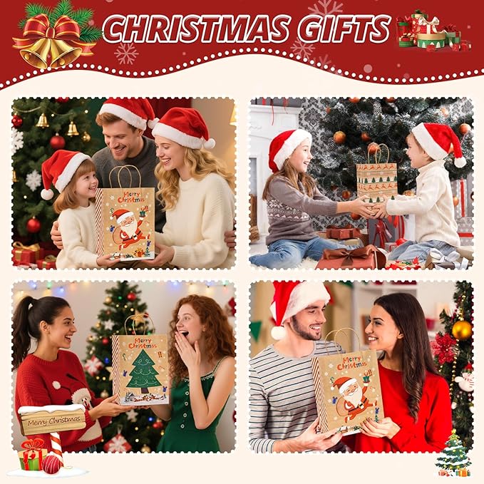 LYLIN 10Pcs Kraft Christmas Gift Bags, Christmas Tote Bags - Image 7