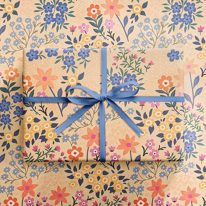 RUSPEPA Kraft Floral Wrapping Paper Roll - Image 9
