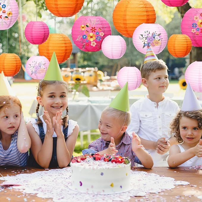 Riakrum 16 Pcs Pink and Orange Paper Lanterns Birthday Party Decorations Mixed - Image 7
