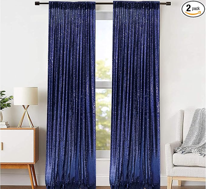 JYFLZQ Navy Blue Sequin Backdrop Curtains 4ft x 8ft 2 Panel Glitter Photo Booth by JYFLZQ