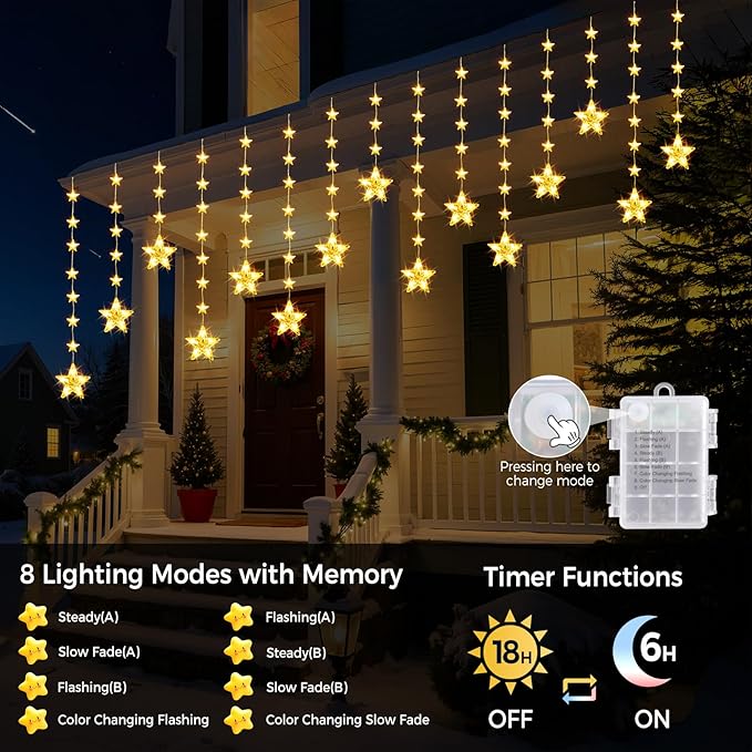 32 Stars Christmas Window Lights, IP65 Waterproof 52 LEDs Twinkle Star Fairy - Image 4