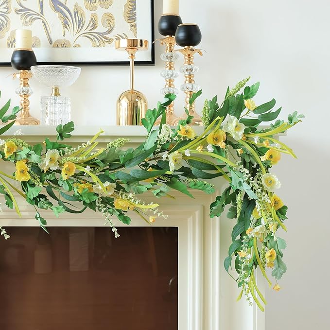 Mizii Yellow Artificial Flower Garland 6FT Fake Poppy Floral Garland Hanging - Image 4