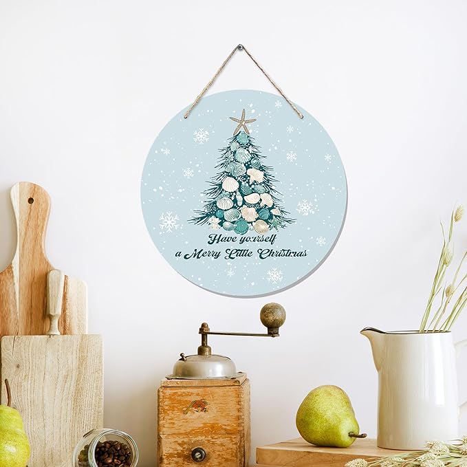 CGBHW Coastal Christmas Tree Wooden Sign, Ocean Coastal Holiday Christmas Xmas - Image 3
