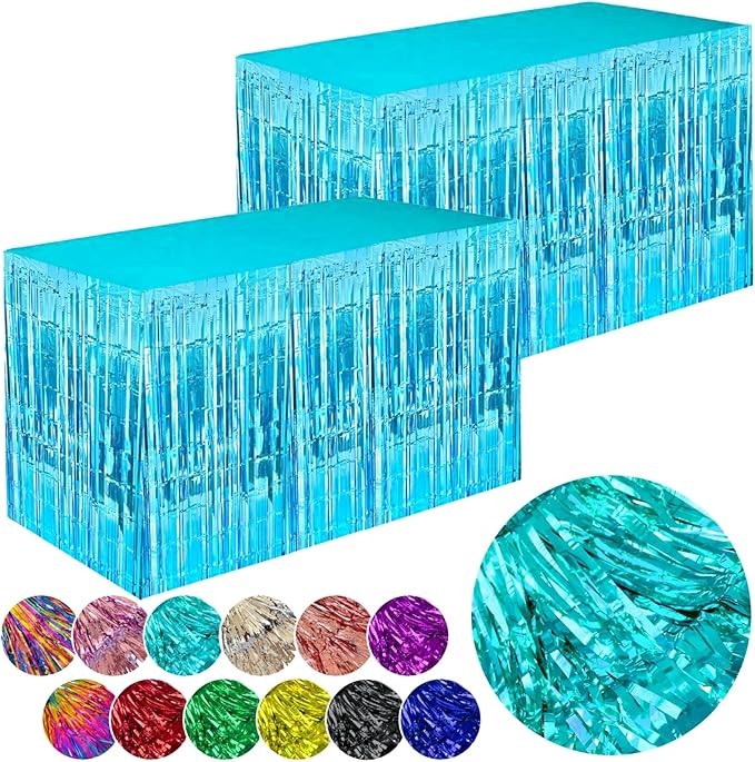 Light Blue Streamers Party Decorations, 2 Packs Ocean Blue Table Skirts by WIEPENGLNA