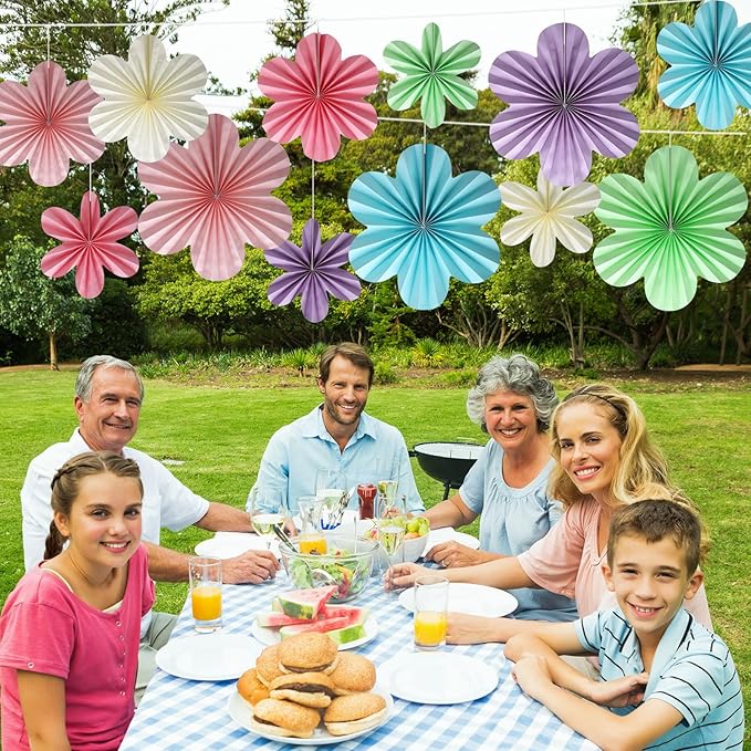 BestoFun 12 PCS Paper Flowers Fans Pastel Party Decorations Paper Flowers - Image 7