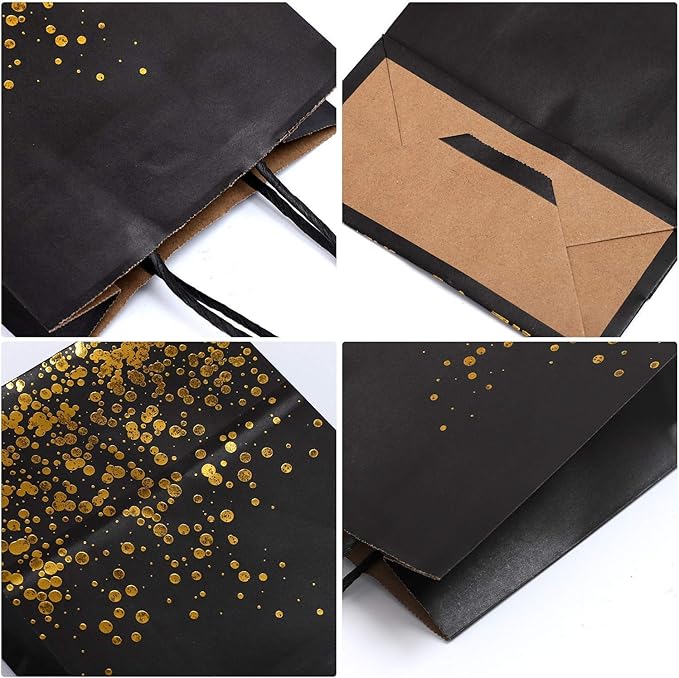 Cooraby 30 Pieces Bronzing Gold Black Paper Kraft Polka Dot Party Bags - Image 3