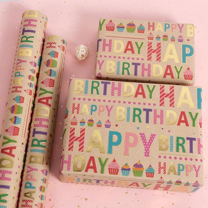 Aimyoo Colorful Birthday Wrapping Paper Roll - Image 4