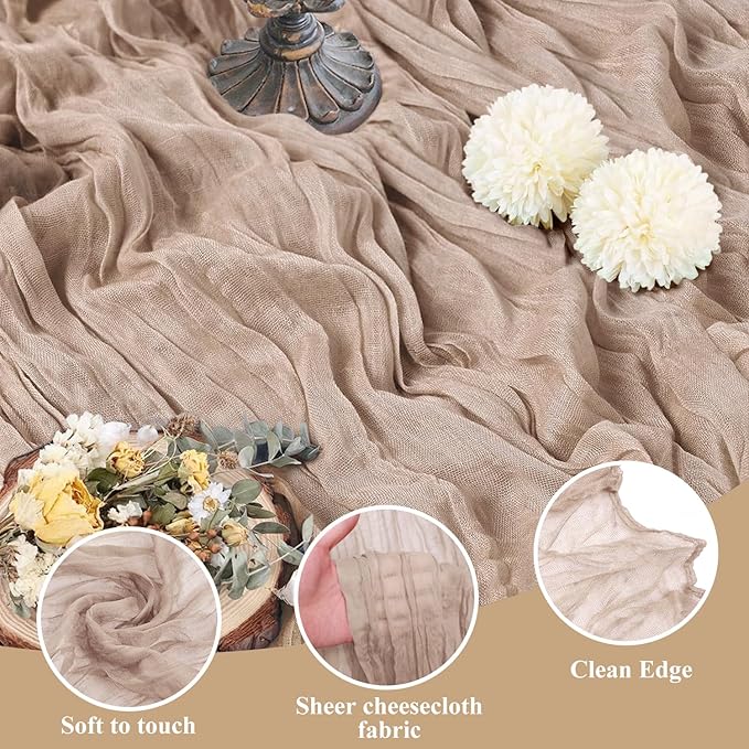 Asee'm 3pcs Cheesecloth Table Runner 120 Inches Long Nude Pink Boho Gauze - Image 3