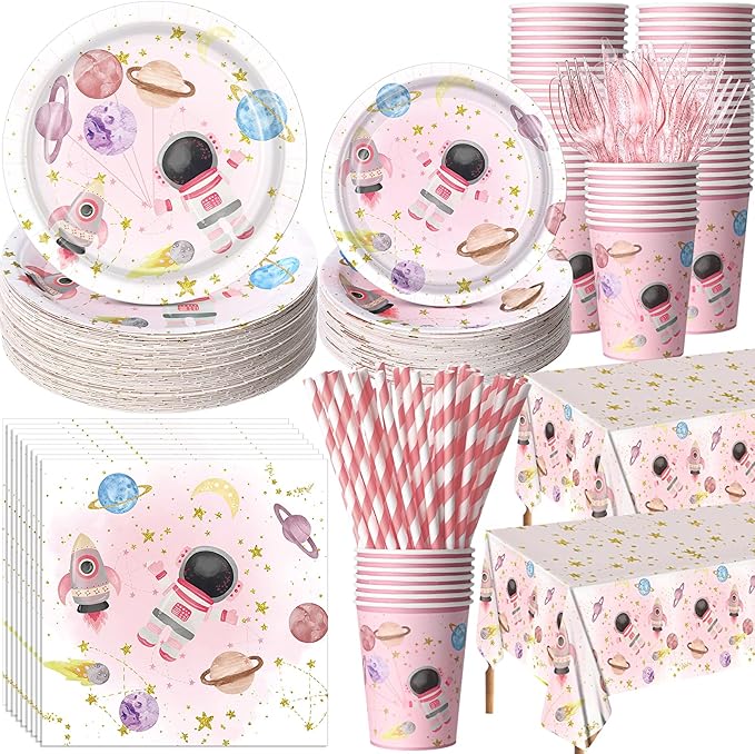 452 Pcs Pink Space Birthday Decorations by Potchen