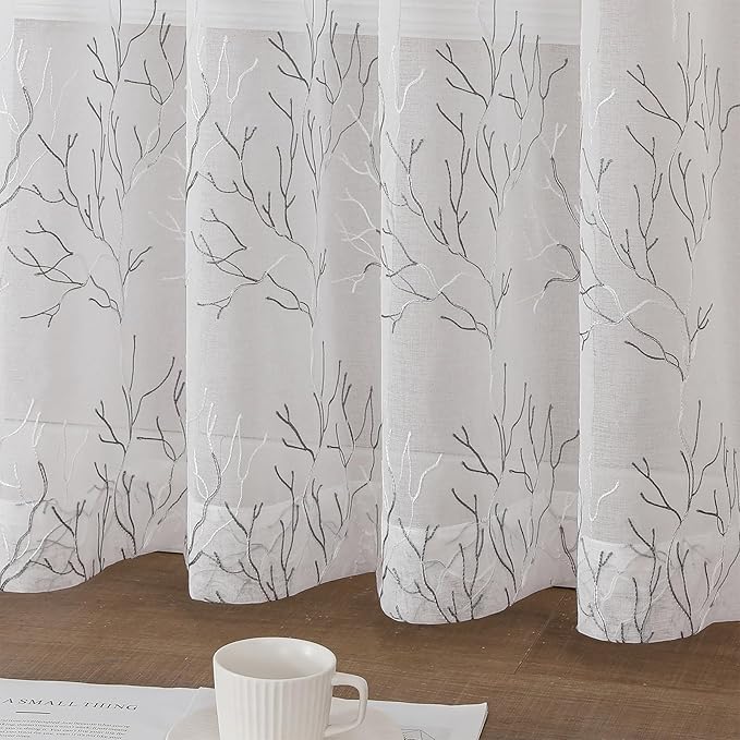 VISIONTEX Sheer Curtains 72 inch Length 2 Panels Set, Decorative Grey Coral - Image 6