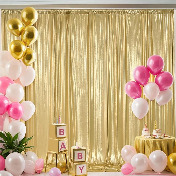 20ft x 10 ft Glitter Gold Backdrop Curtain - Image 3