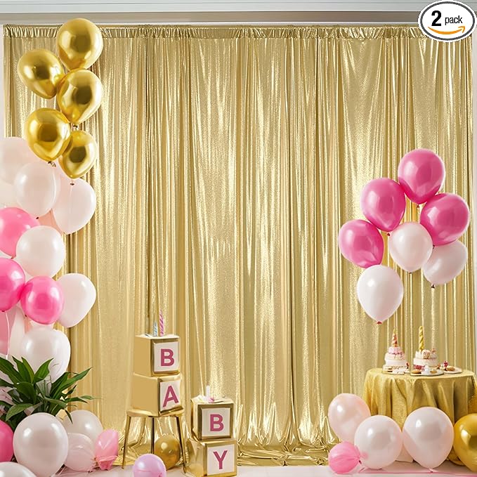 10x10 ft Wrinkle Free Gold Sequin Backdrop Curtain by ENJOYYOURPARTY