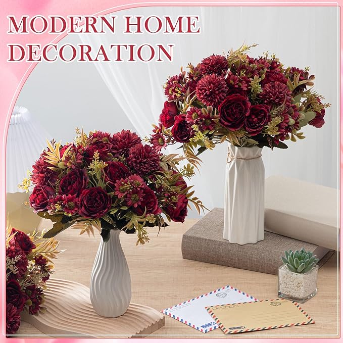 Tigeen Artificial Flowers Artificial Peonies Silk Flowers Faux Peony Fake Peony - Image 4