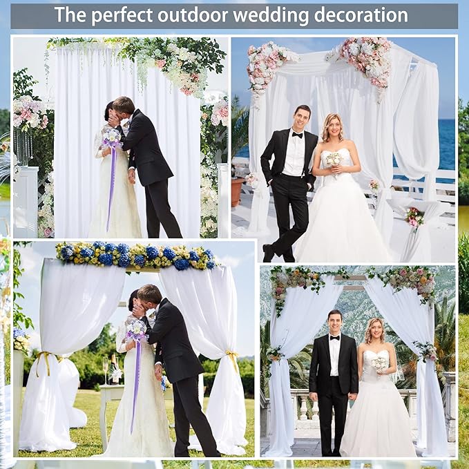 10ft x 10ft White Chiffon Backdrop Curtains, Wrinkle-Free Sheer Chiffon Fabric - Image 8