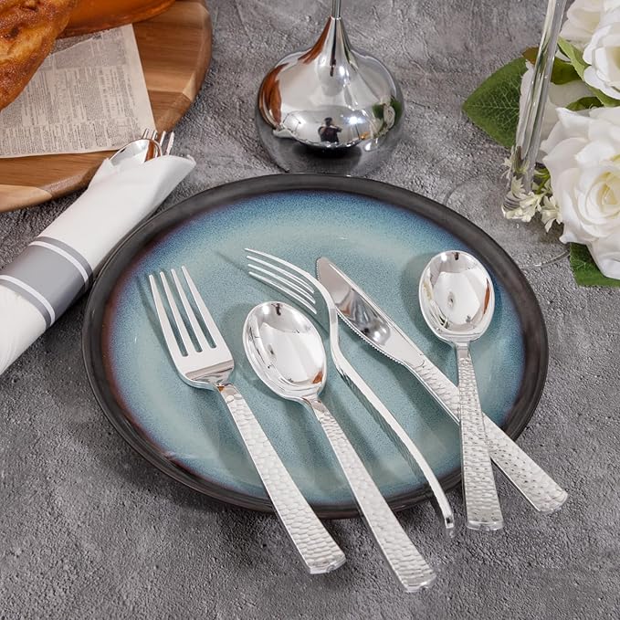 400PCS Pre Rolled Silver Plastic Silverware Sets - Image 5