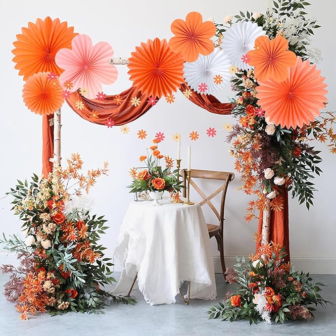 SUNBEAUTY Paper Fans Decorations Pink and Orange Party Decorations Flower Party - Image 5