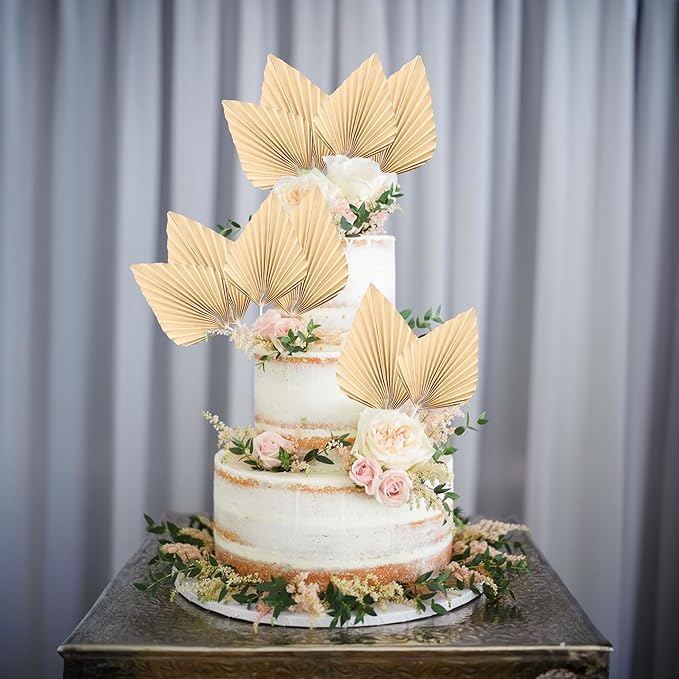 Ephlyn 6Pcs Paper Palm Fan Cake Topper Palm Spear Leaves Fan Cake Pick - Image 4