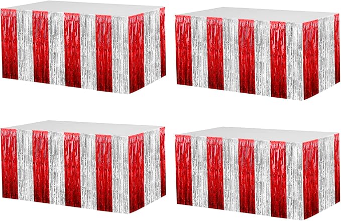 4 Pack 29x108 Inch Metallic Foil Fringe Tinsel Table Skirts by Clayghsen