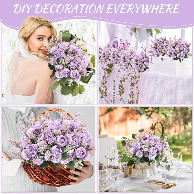 Zeyune 8 Pcs Wedding Silk Flowers Fake Silk Flowers Faux Bouquet Hydrangea - Image 3
