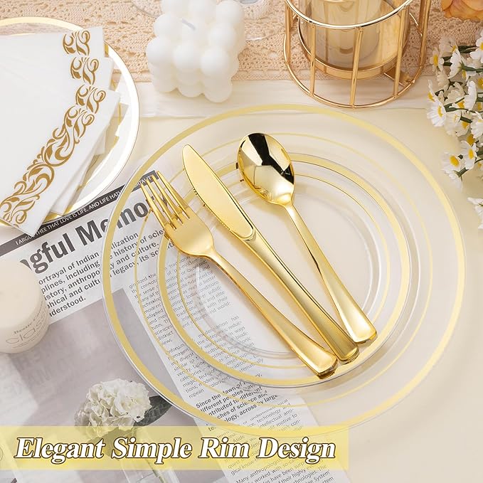 200PCS Clear Gold Plastic Plates Set, 100 10.25 inch Dinner Plates and 100 7.5 - Image 5