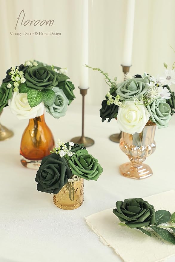 Floroom Artificial Flowers 25pcs Real Looking Emerald Green Foam Fake Roses - Image 5