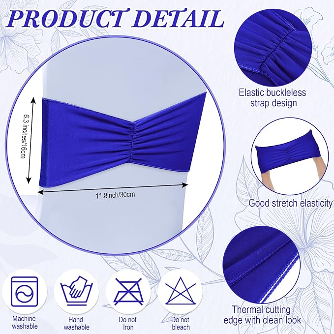 Moukeren 100 Pcs Spandex Chair Sashes Bows Bands Slider Sashes - Image 3