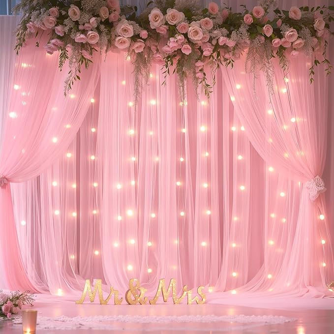 Sheer Backdrop Curtains with Lights String - Image 4