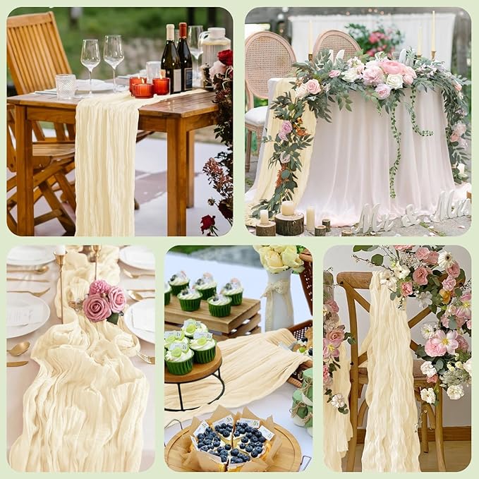 Asee'm 3pcs Cheesecloth Table Runner 120 Inches Long Beige Boho Gauze Cheese - Image 7