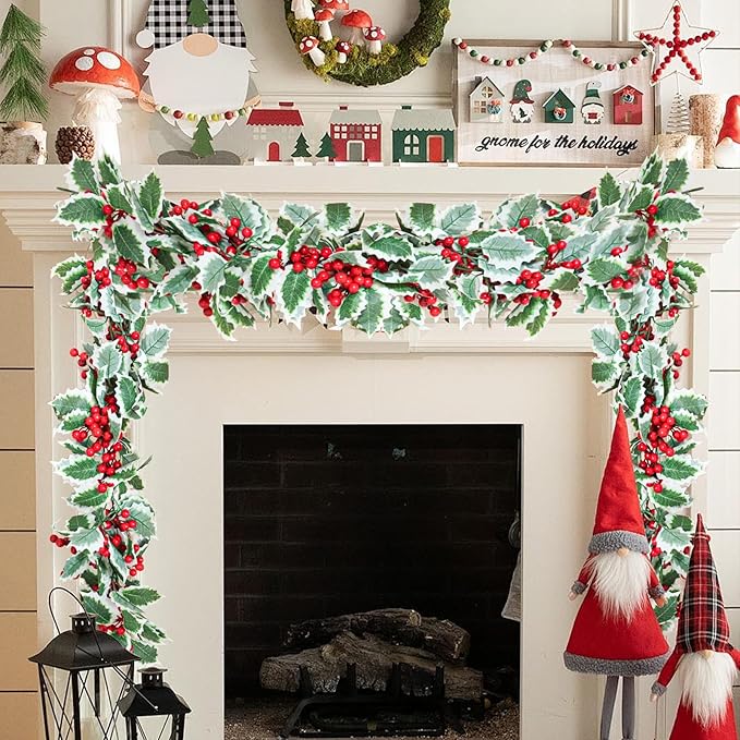 MAKHOT 6Ft Eucalyptus Garland, Artificial Red Berry Garland - Image 4