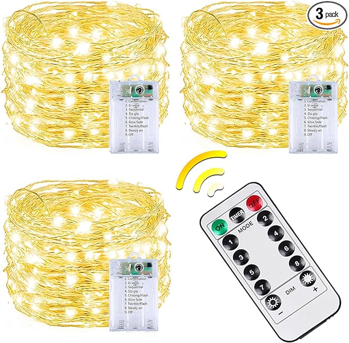 3 Pack 60LED Battery Operated Fairy Lights by BOSSERN