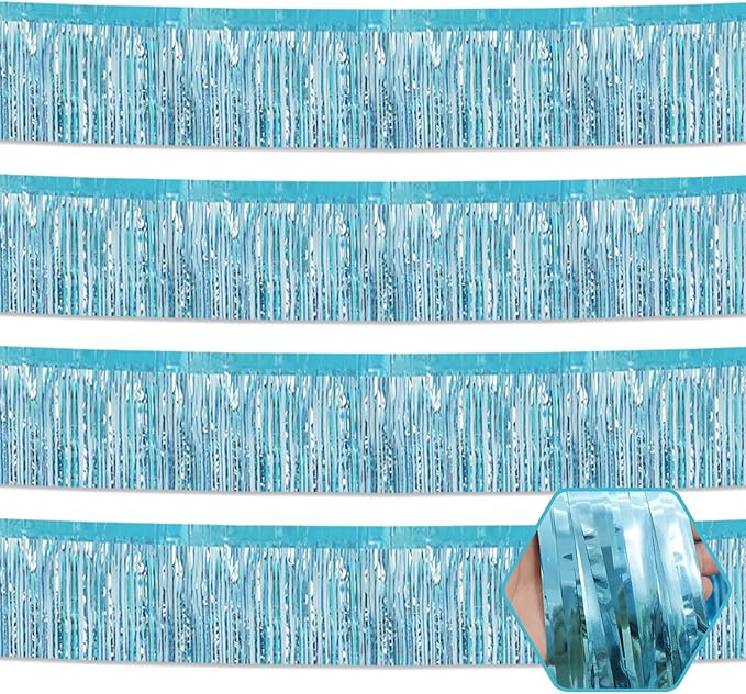 4 Pack 10 Feet Light Blue Foil Fringe Garland Metallic Tinsel Streamers Banner by Ferwzsr