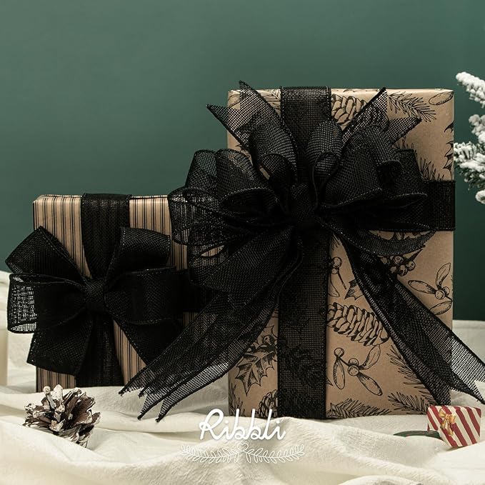 Ribbli Black Burlap Wired Ribbon, 1-1/2” Inch x Continuous 20 Yard, Big Bows - Image 3