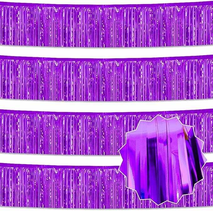 4 Pack 10 Ft Purple Foil Fringe Garland Metallic Streamers Tinsel Banner Wall by LANTIANCHEN