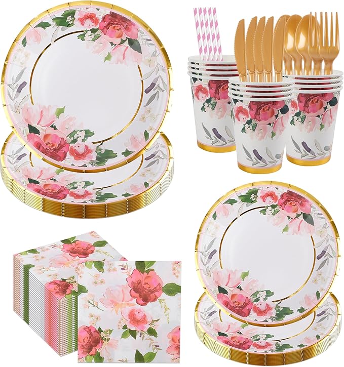 280 Pcs Thanksgiving Floral Paper Plates And Napkins Party Supplies by Sveikie
