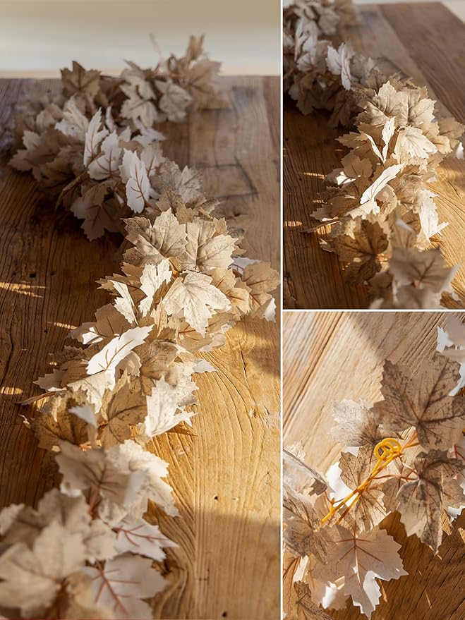 6PCS Beige Fall Maple Leaves Garland, 5.6Ft Artificial Maple Leaf Autumn - Image 3