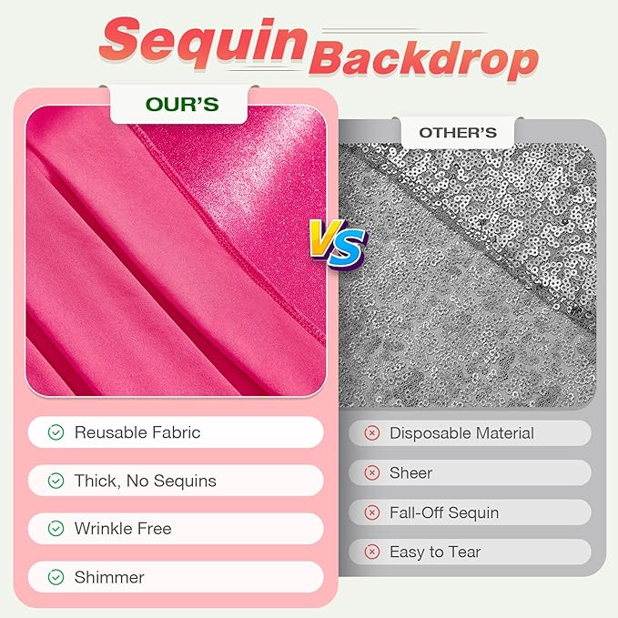 10x10FT Glitter Hot Pink Backdrop Curtain - Image 4