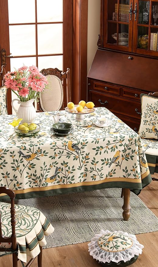 patdrea Designer Green French Linen Rectangular Tablecloth, Vintage Durable - Image 8